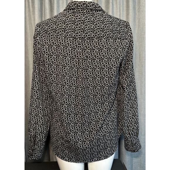 Calvin Klein Black & White CK All Over Logo Women's Long Sleeve Shirt Blouse M - Picture 3 of 16